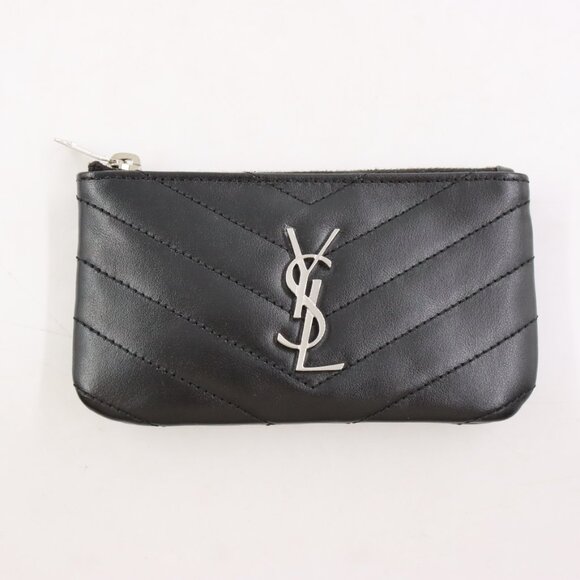 NWT Saint Laurent Cassandre Matelasse Key Pouch in Quilted Black Leather/Silver - Picture 2 of 14